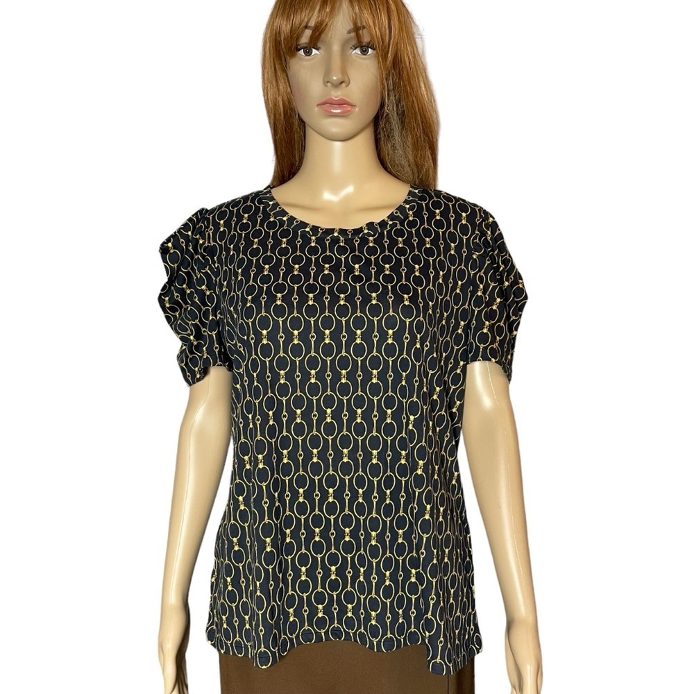NWT New Ralph Lauren Navy Short Chain Print Top Size XL